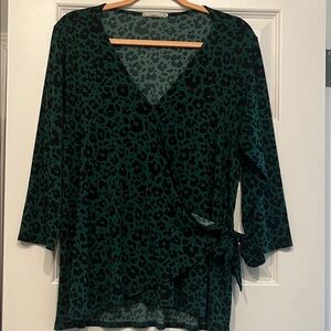 Beacon Green Leopard Print Wrap Blouse